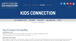 Screen shot of the Kids Connection webpage