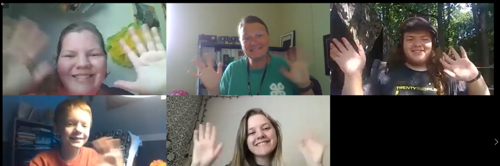 4-H'ers waving during a Zoom call