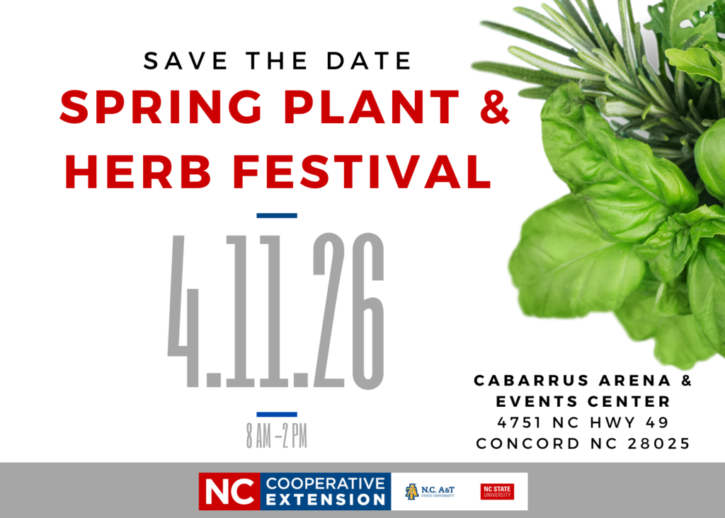 Save the Date card for spring plant & Herb Festival on April 11 held at the Cabarrus Arena and events center. 
